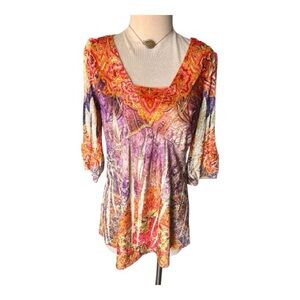 Live and Let Live boho vibrant pink and orange Top Size Medium